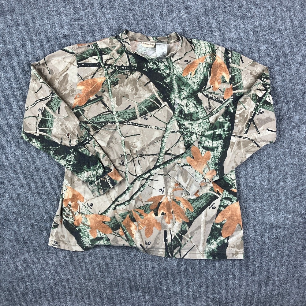 Outfitters Ridge Shirt Mens L Green Brown Camo Long Sleeve Cotton Hunting